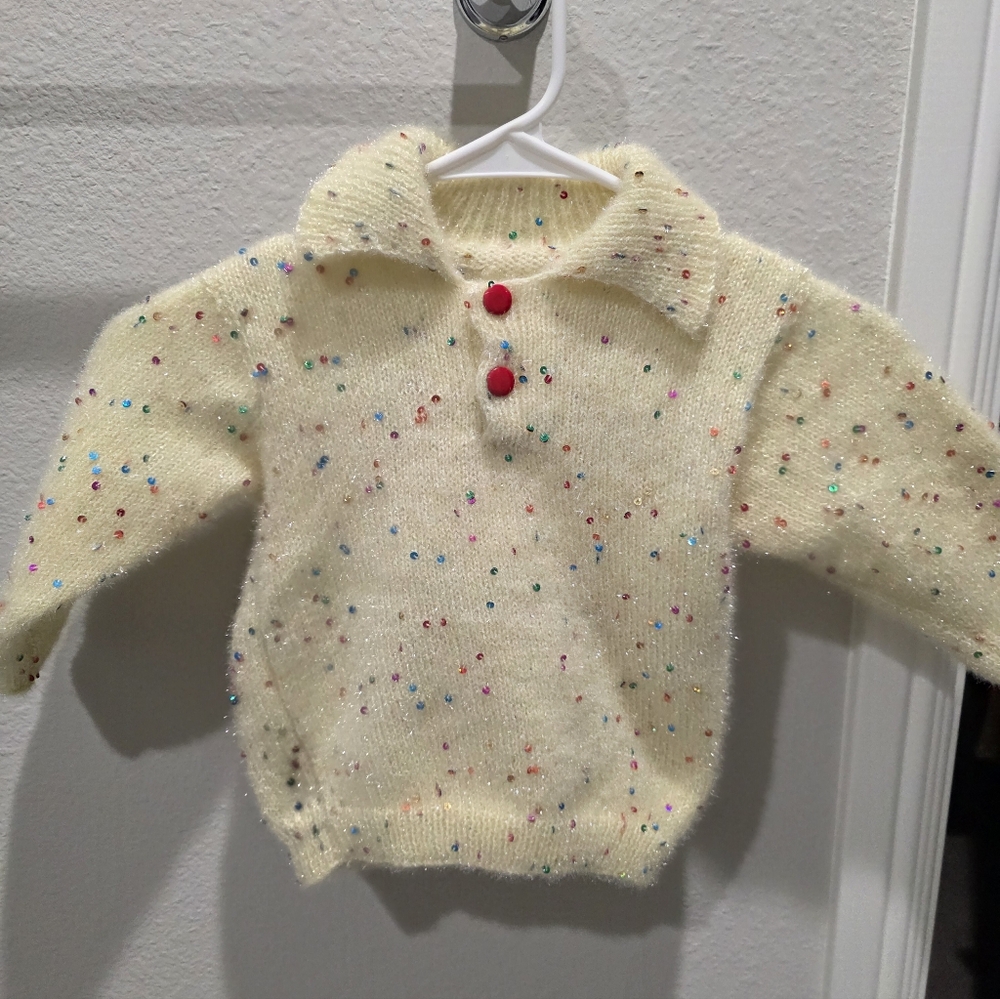 Handwoven Sequin Embellished Cream Sweater